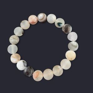 Matte Flower Agate Gemstone Bead Bracelet 10mm